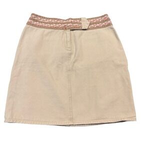Ruff Hewn Women's Denim Skirt Size‎ 8 Tan Khaki Floral Trim Boho Western Cotton